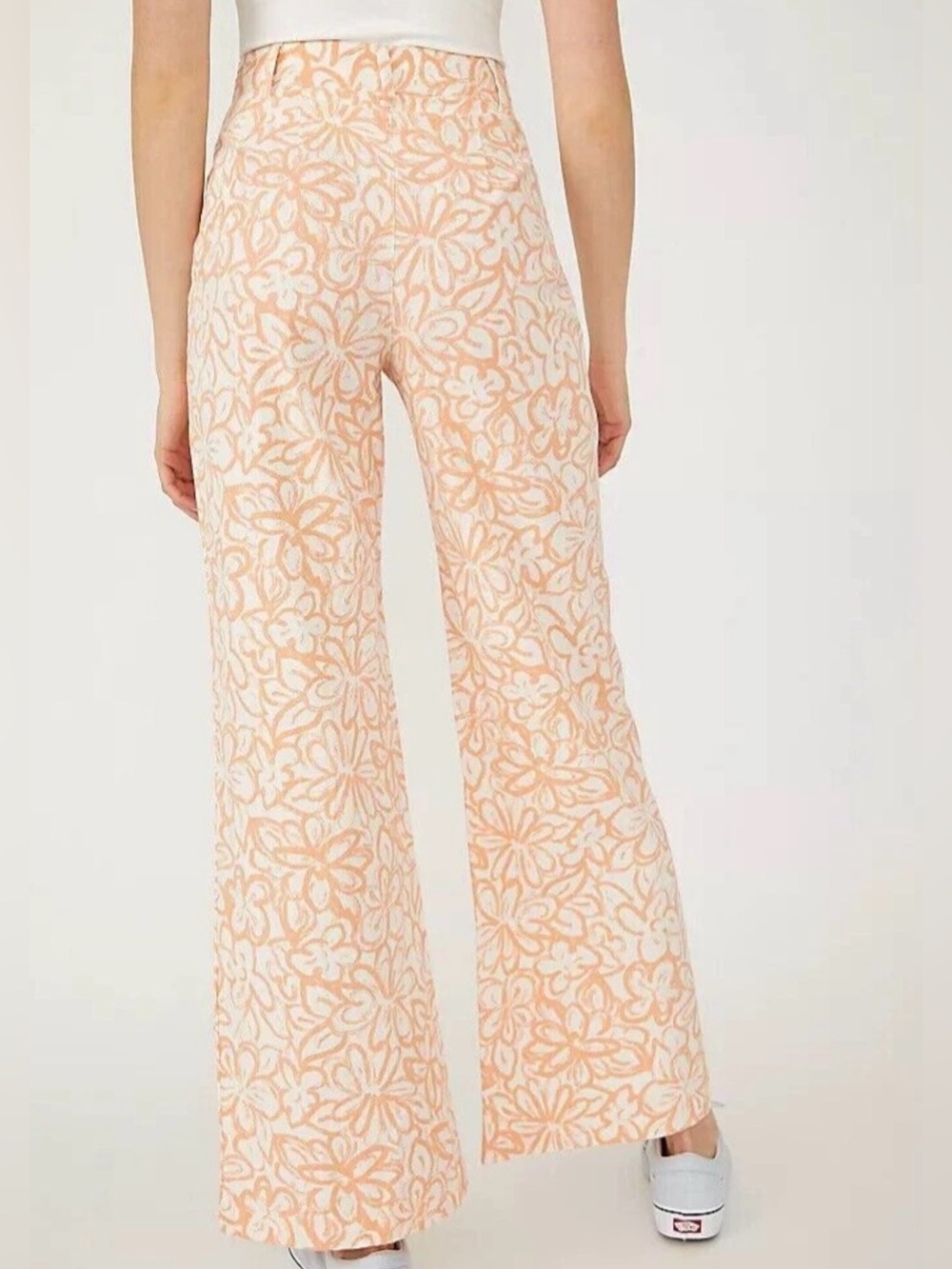 Free People Peach and White Floral Wide Leg Pants Size 0